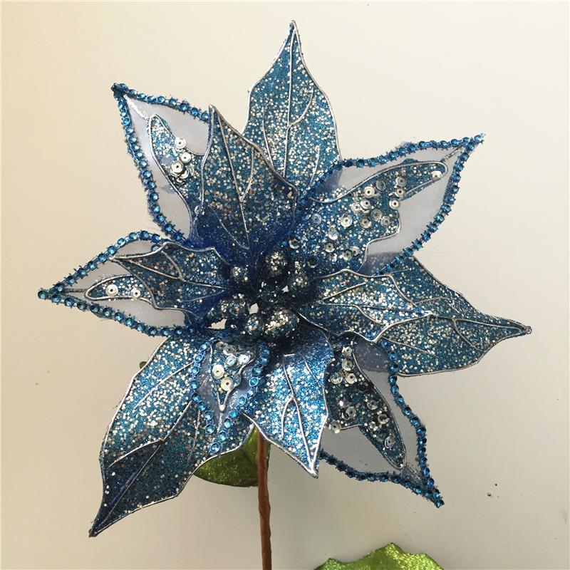 New Arrival Fabric Poinsettia Flower Spray Christmas Decoration