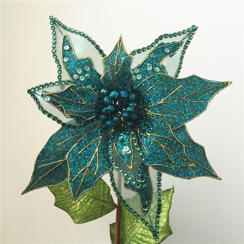 New Arrival Fabric Poinsettia Flower Spray Christmas Decoration