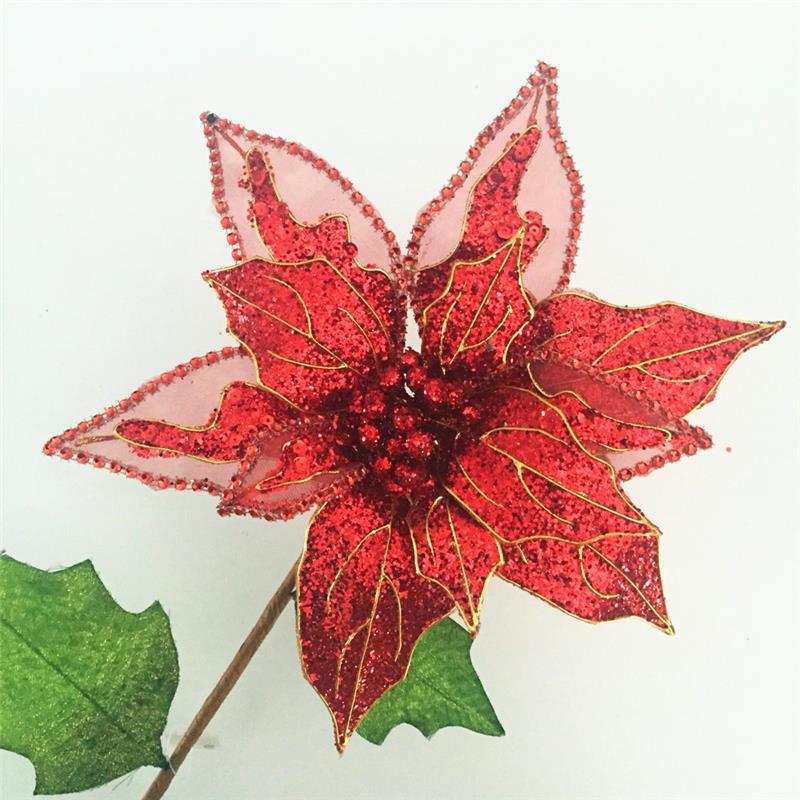 New Arrival Fabric Poinsettia Flower Spray Christmas Decoration