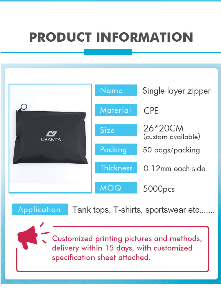 Personalized Printed Reusable Matte Frosted Clothing Garment T Shirt Packaging CPE Slider Zipper Ziplock Plastic Packaging Bag