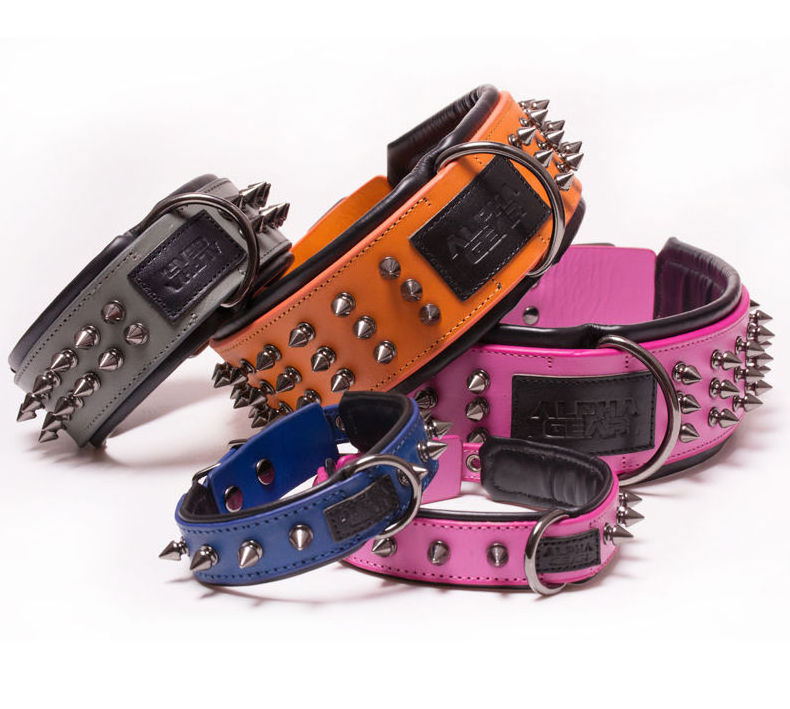 Custom Logo Punk Style Cowhide Puppy Training Collar PU Leather Bite Proof Stainless Steel Rivet Spiked Dog Collars