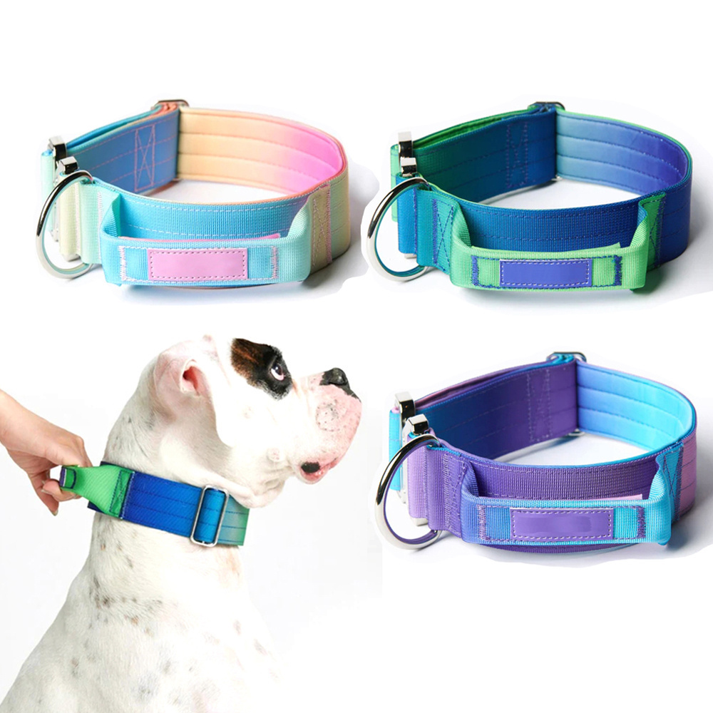 Factory Customized Nylon Wide Dog Collar Tie Dye Gradient Color 5CM Dog Collar Close Control Large Dog Tactical Collar