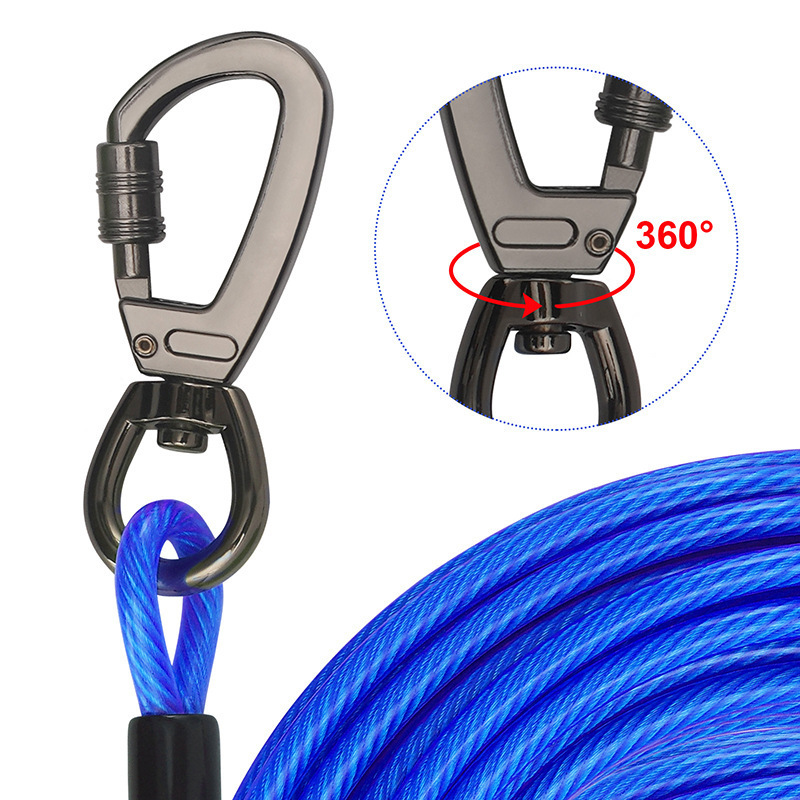 Double Stainless Steel 360 Degree Swivel Carabiner Shock Absorbing Spring Rubber Coated Leash Lead Dog Tie out Cable