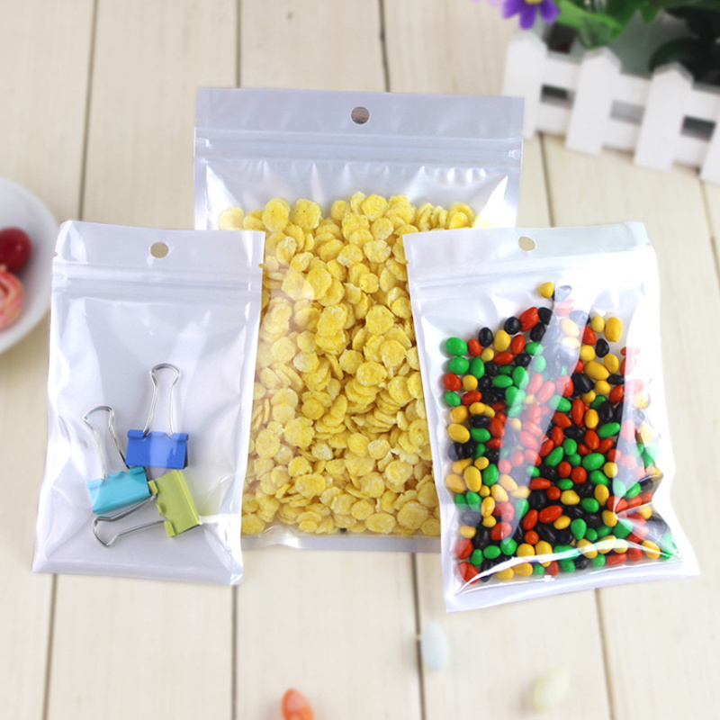 Food Safe Resealable White  Plastic Pouch Zipper Heat Seal Packaging Bag Powder Spice