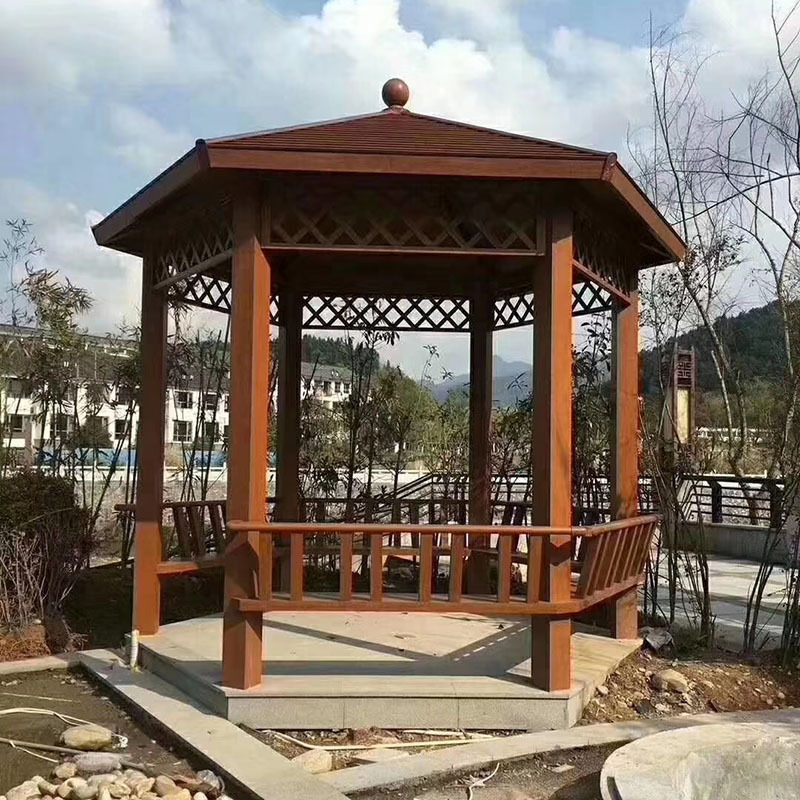 Chinese hexagonal luxury flat roof outdoor garden pavilion gazebo tent