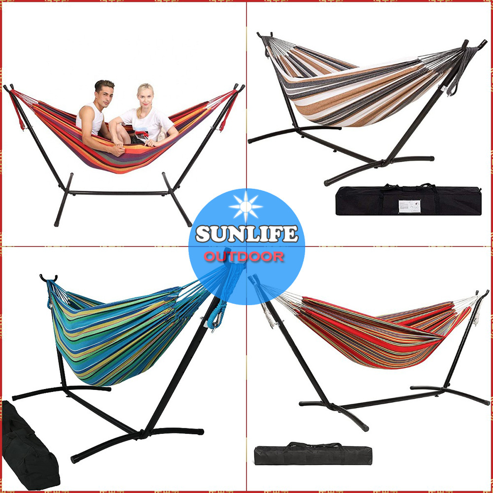 Cheap And Durable Double Hammock With Steel Stand And Carry Bag,Camping Hammock Stand Is 450 lb Capacity,Hammock Swing