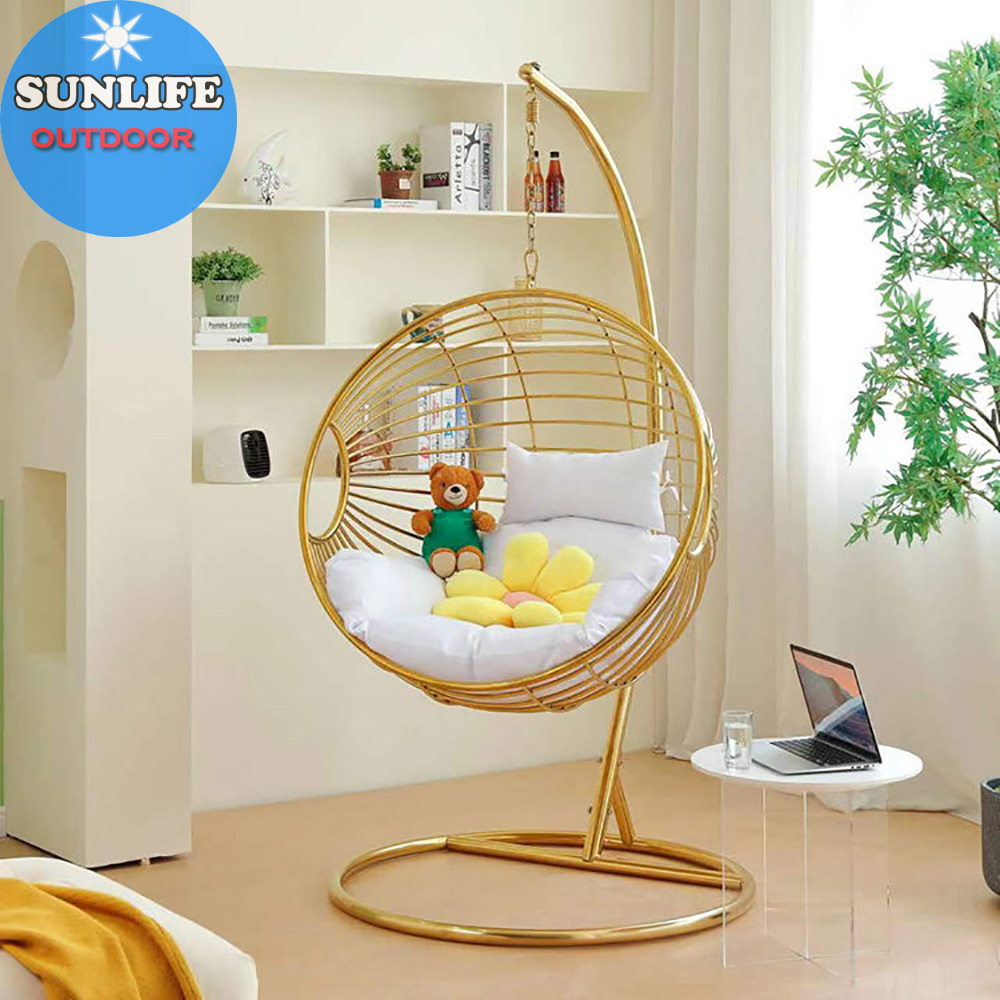 Hot-sell New Style Gold Swing Chair Hanging Chair,High-Quality Metal Bubble Chair With Stand,Outdoor Hanging Chair For Bedroom