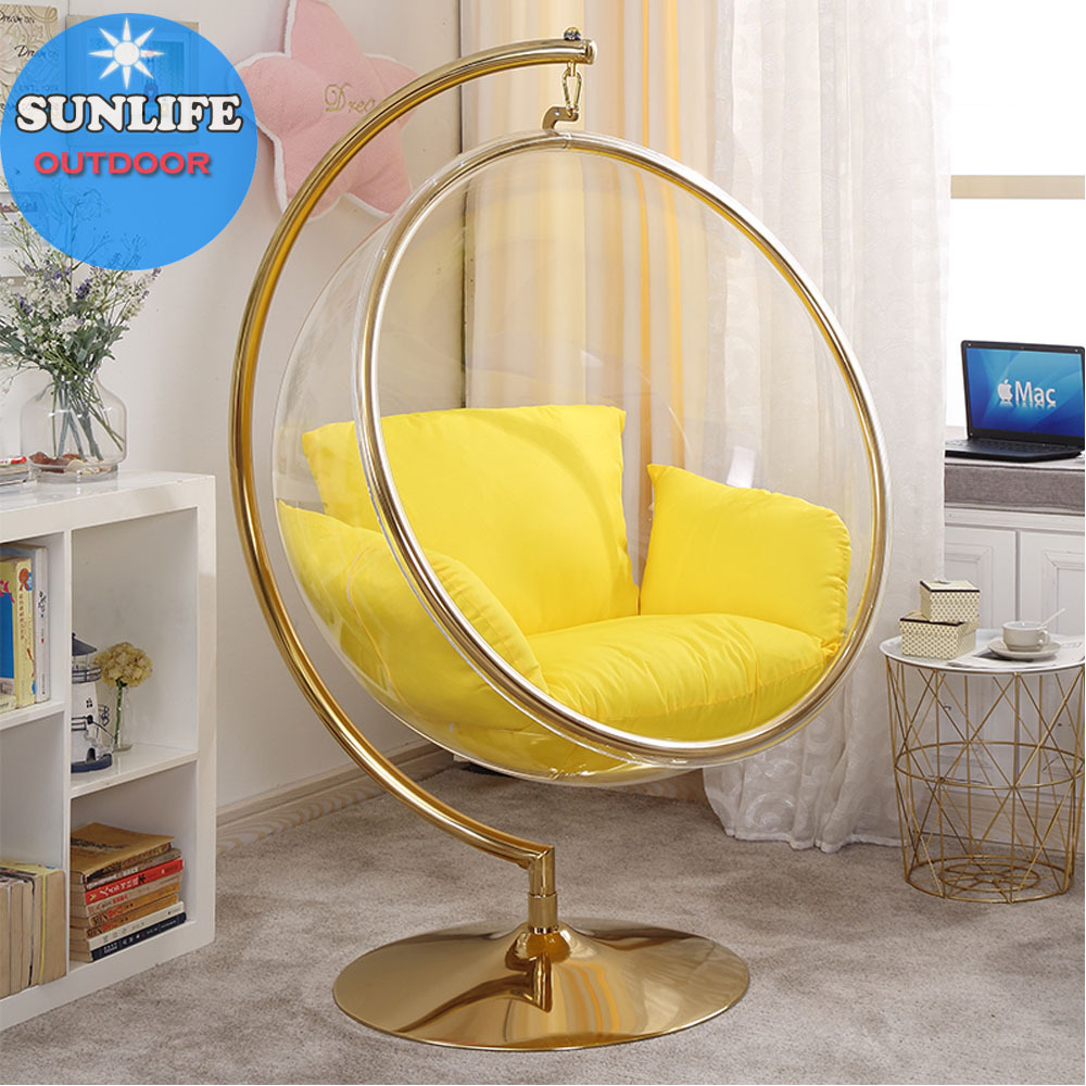 Modern leisure clear hanging bubble chair gold and gold bubble chair  with stand for sales