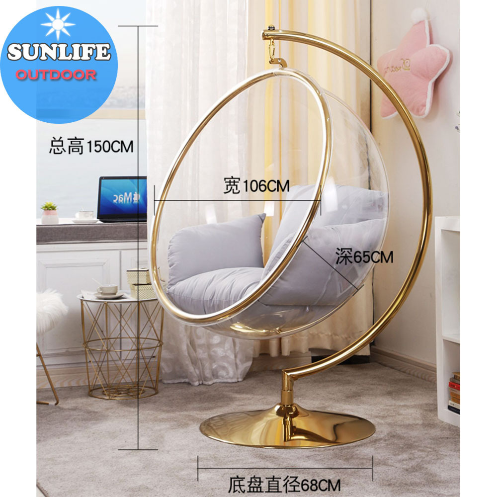 Modern leisure clear hanging bubble chair gold and gold bubble chair  with stand for sales