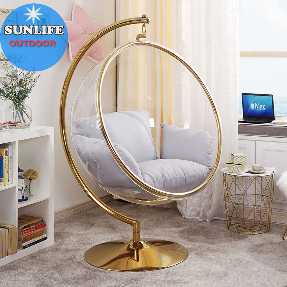 Modern leisure clear hanging bubble chair gold and gold bubble chair  with stand for sales