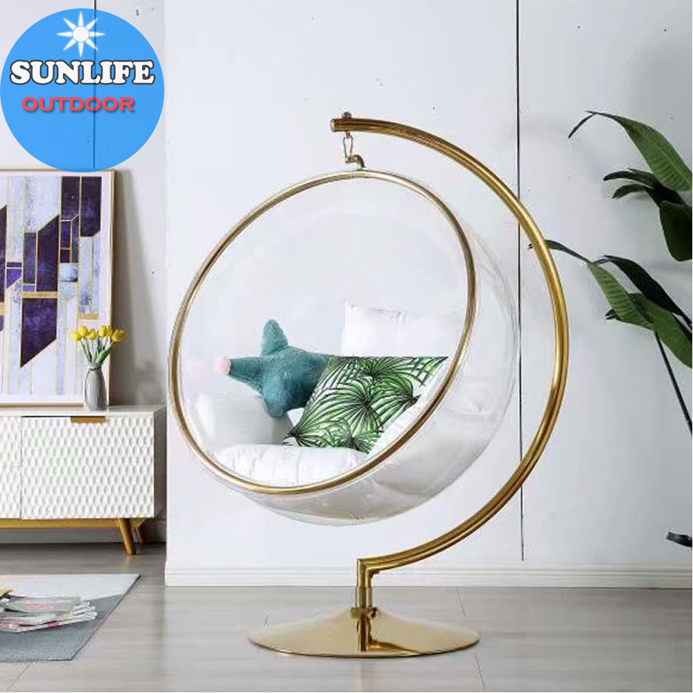 Modern leisure clear hanging bubble chair gold and gold bubble chair  with stand for sales