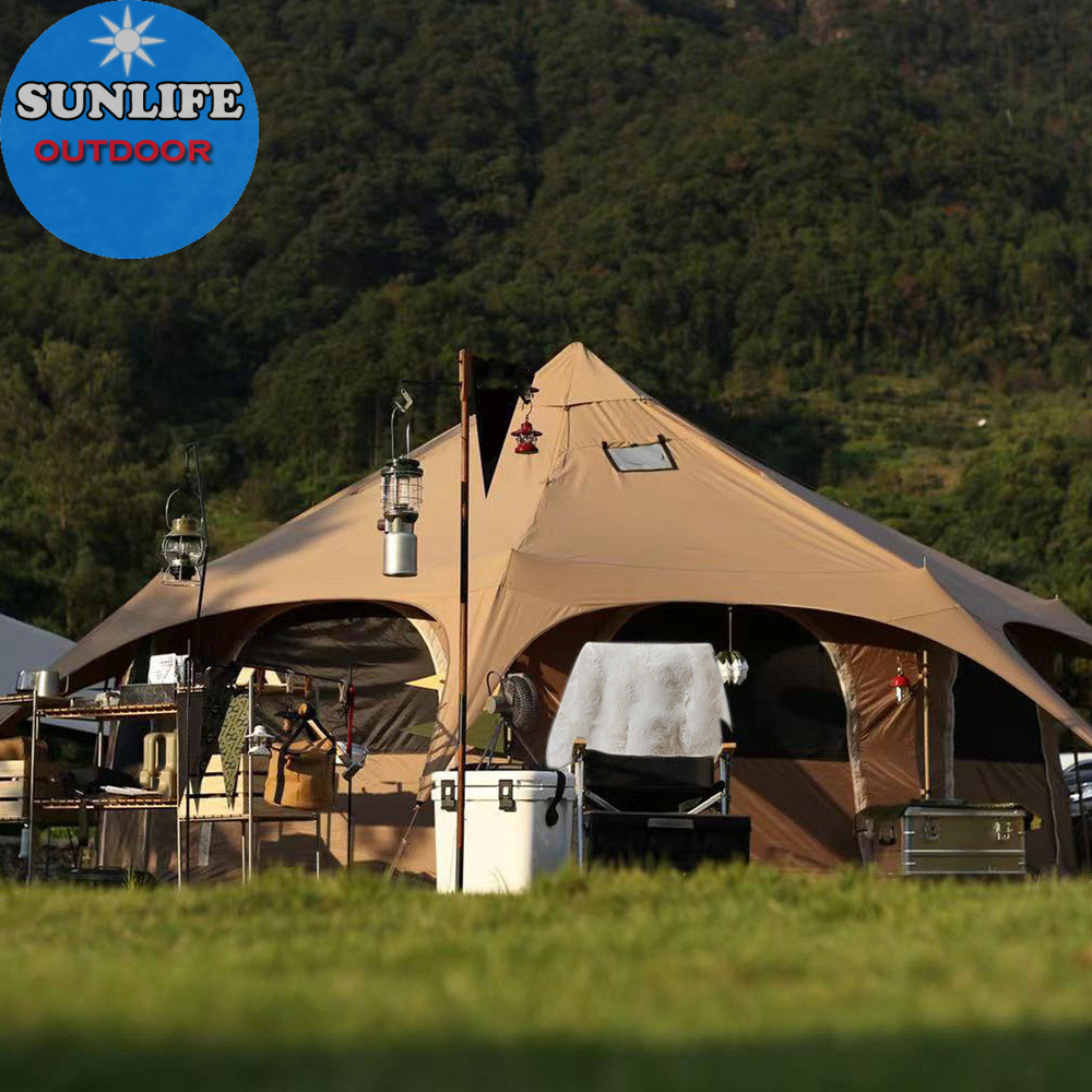 Latest Style  4.5M Bell Tents Glamping Luxury,Bell Tent/Circus Tent Zipped Removable Floor With Velarium