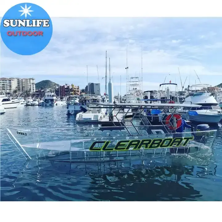 SUNLIFE polycarbonate plastic big clear lake boat glass bottom boat crystal see through tour boat for snorkel with 15 persons