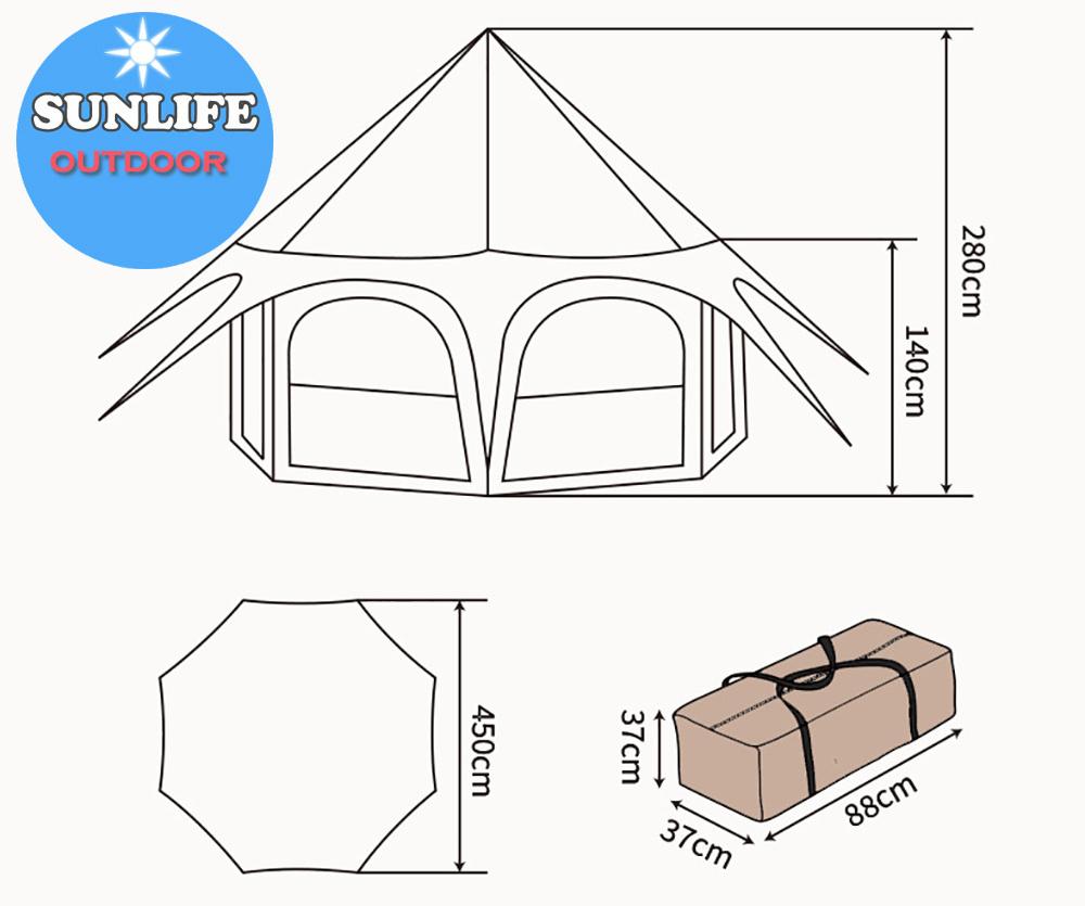 Latest Style  4.5M Bell Tents Glamping Luxury,Bell Tent/Circus Tent Zipped Removable Floor With Velarium