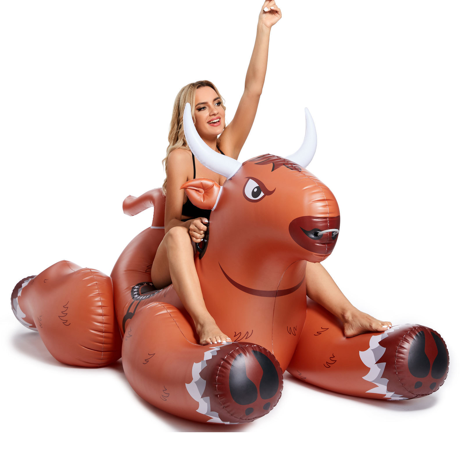 Inflatable Bull Pool Float Huge Blow Up Ride On Swimming Pool Floatie Party Toy for Adults with Sturdy Vinyl Fast Valves