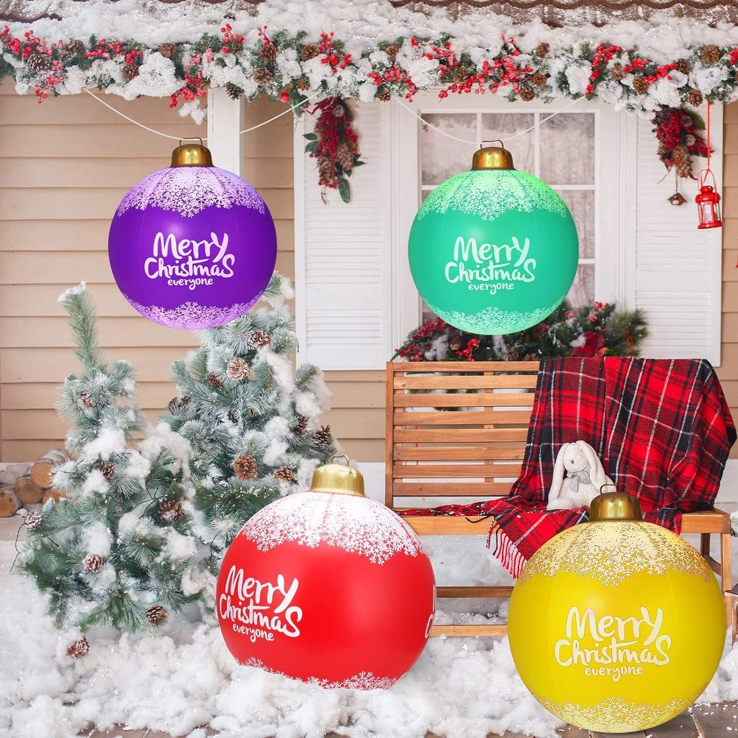 New Christmas Inflatables Ornament Ball Remote Control Blow Up Ball with 16 Color LED Lights Built-in for Holiday Decoration