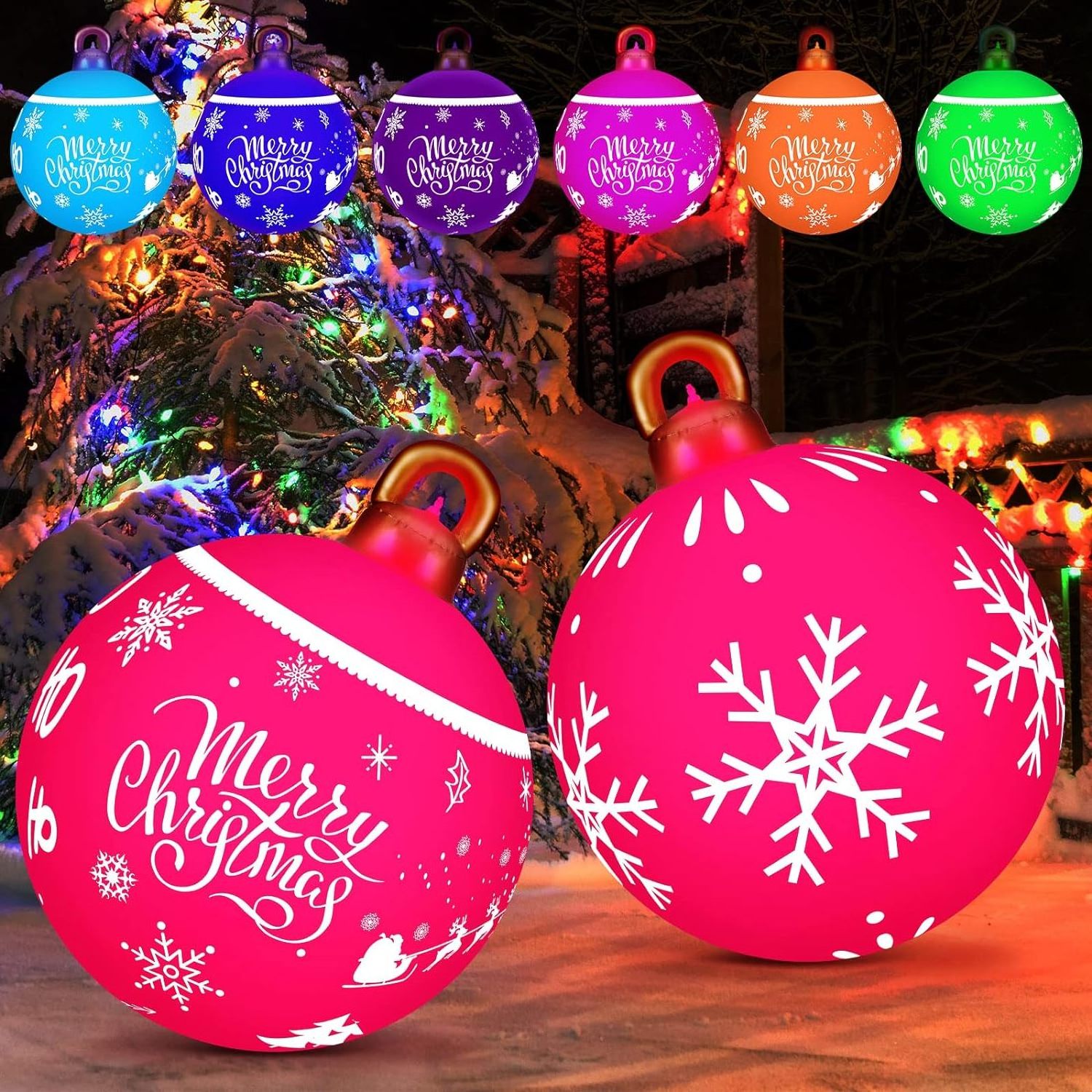 New Christmas Inflatables Ornament Ball Remote Control Blow Up Ball with 16 Color LED Lights Built-in for Holiday Decoration