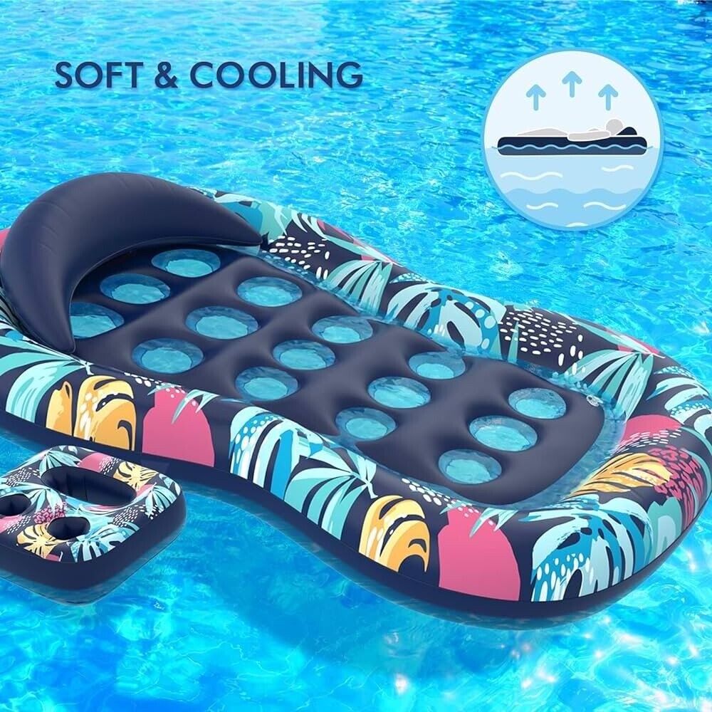 Inflatable Lounger Float for Adult Inflatable Pool Float with Drink Holder Large Lounger