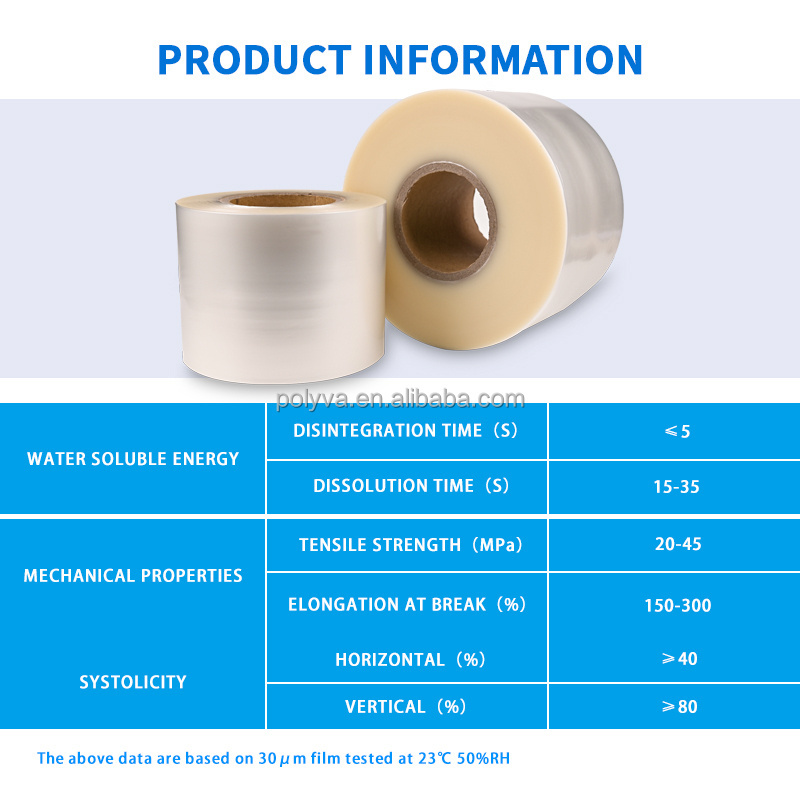 Polyva Cold Water Soluble Polyvinyl Pva Agrochemicals Seed Tape Capsule Water Soluble Packaging Bags Film Stretch Film OEM Soft