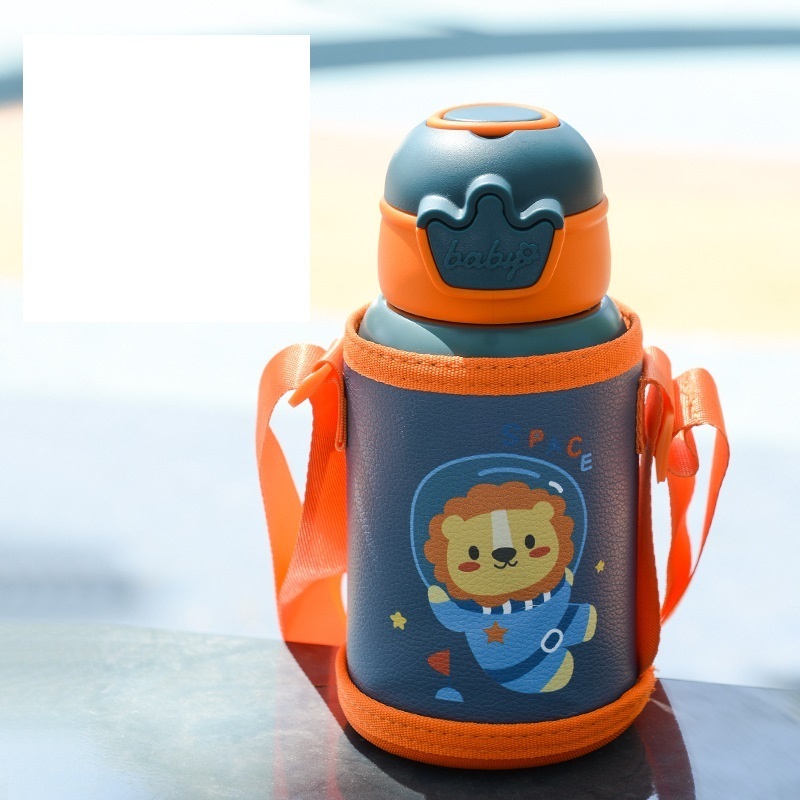 Large Capacity Stainless Steel Kid'S Thermos Cup Bounce Cap Creative Straw Bottle