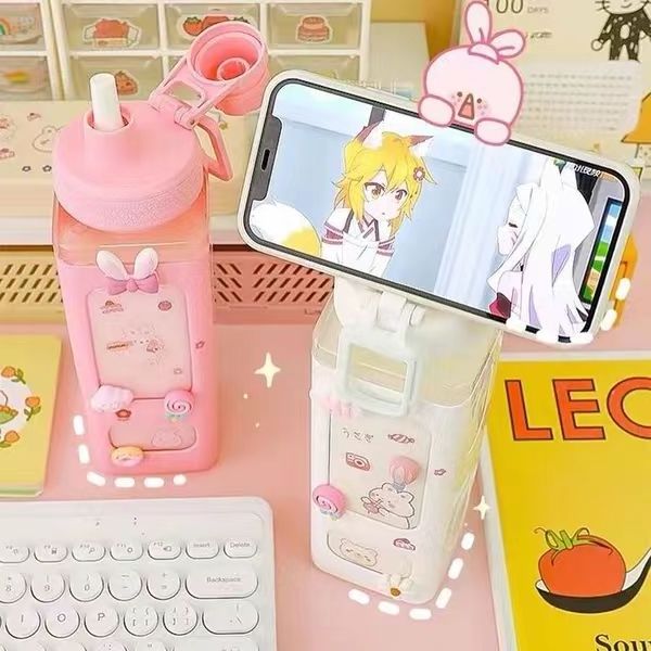 Summer 3d Sticker Design 700ml Sport Bottle Kawaii Plastic Pastel straw water bottle