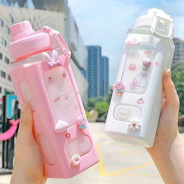 Summer 3d Sticker Design 700ml Sport Bottle Kawaii Plastic Pastel straw water bottle