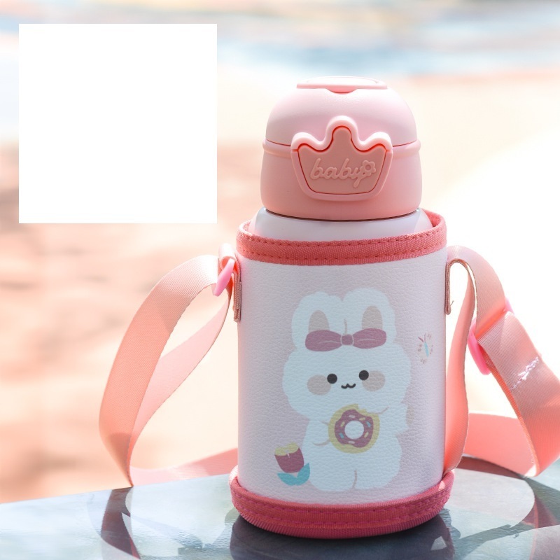 Large Capacity Stainless Steel Kid'S Thermos Cup Bounce Cap Creative Straw Bottle