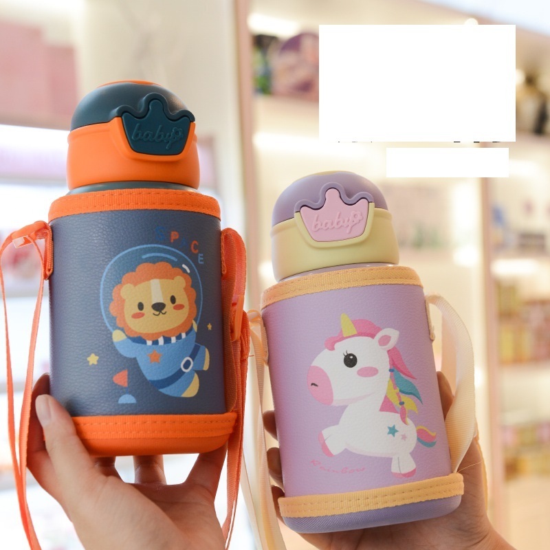 Large Capacity Stainless Steel Kid'S Thermos Cup Bounce Cap Creative Straw Bottle