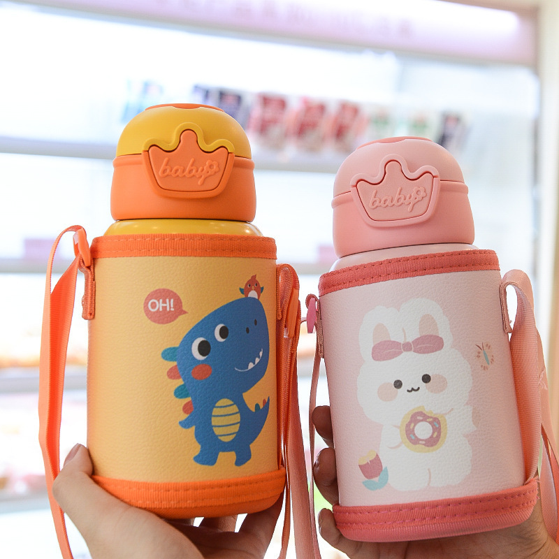 Large Capacity Stainless Steel Kid'S Thermos Cup Bounce Cap Creative Straw Bottle