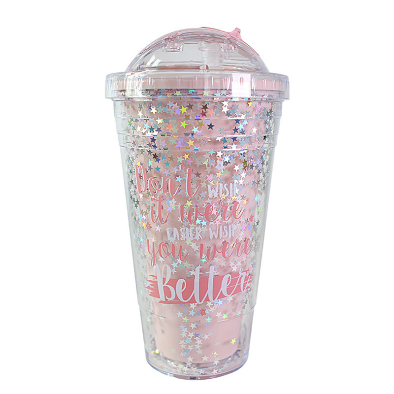 New Fashion design Plastic Drinking Cup Rainbow  straw water cup