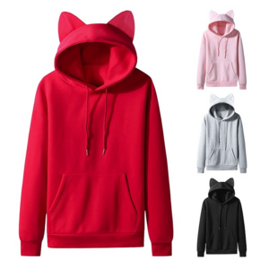 Cotton US Size Autumn New Women's Cat Ear Design Hoody Casual Long Sleeve Hooded Fleece Sweater Hoodie