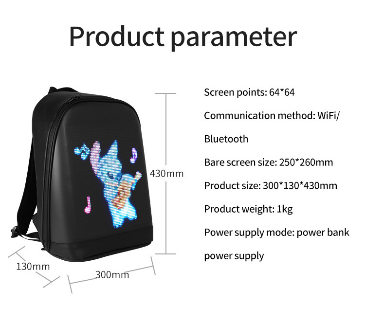 Smart Led Pix Backpack LED Advertising Light Waterproof WiFi Version Backpack Outdoor Climb Bag Walking Billboard Bags