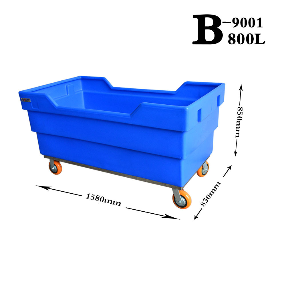 China factory price 800 liter heavy duty plastic linen laundry trolley with heavy tear resistance and weight capacity