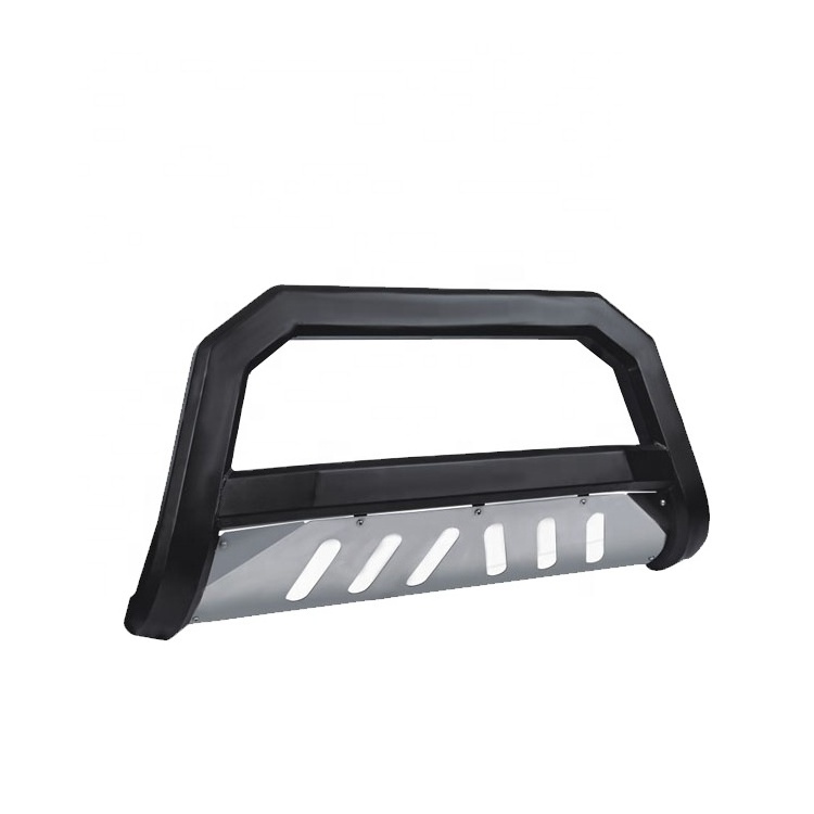 Matte Black Bull Bar Brush Push Front Bumper Grill Grille Guard With Skid Plate For Ram Silverado Tundra F150