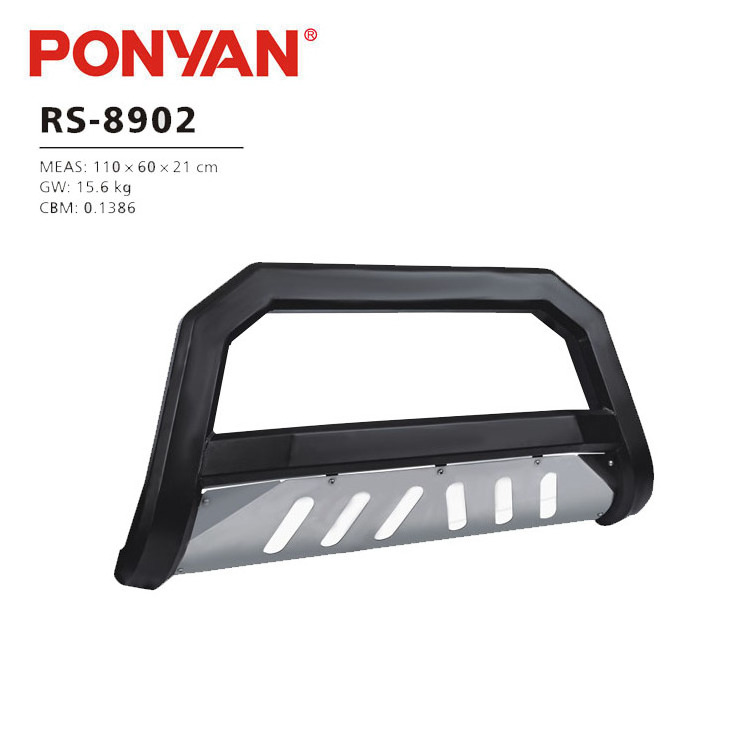 Matte Black Bull Bar Brush Push Front Bumper Grill Grille Guard With Skid Plate For Ram Silverado Tundra F150