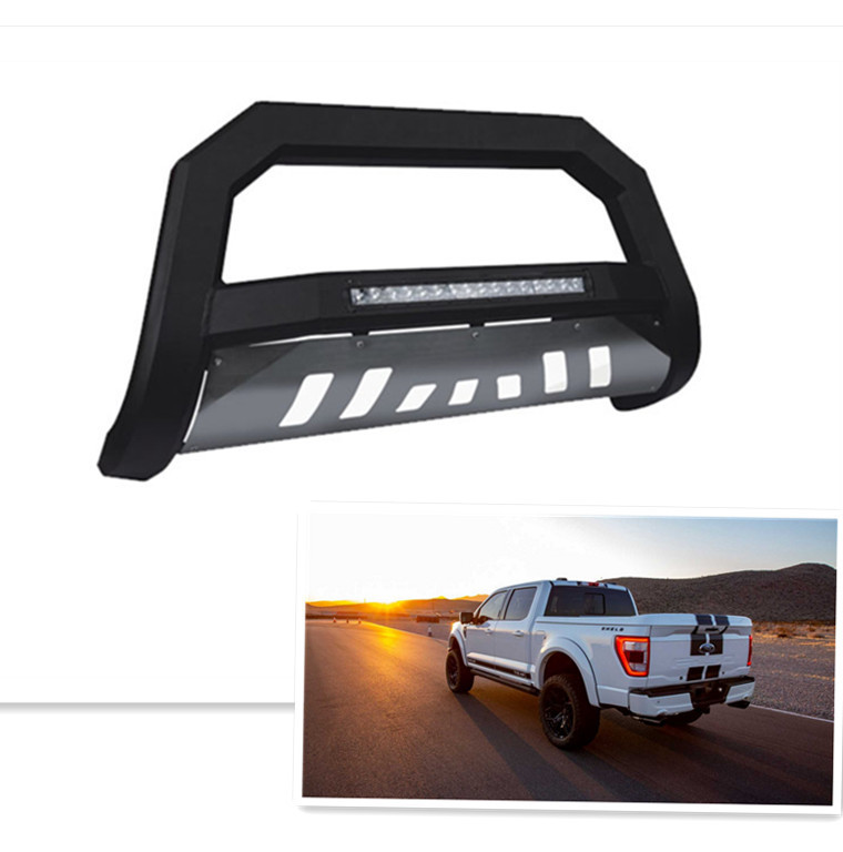 Matte Black Bull Bar Brush Push Front Bumper Grill Grille Guard With Skid Plate For RAM SILVERADO TUNDRA F150