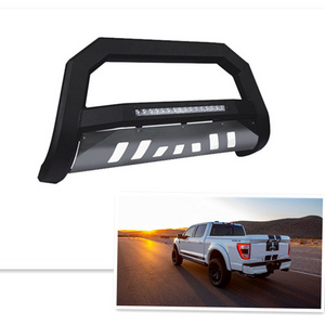 Matte Black Bull Bar Brush Push Front Bumper Grill Grille Guard With Skid Plate For RAM SILVERADO TUNDRA F150