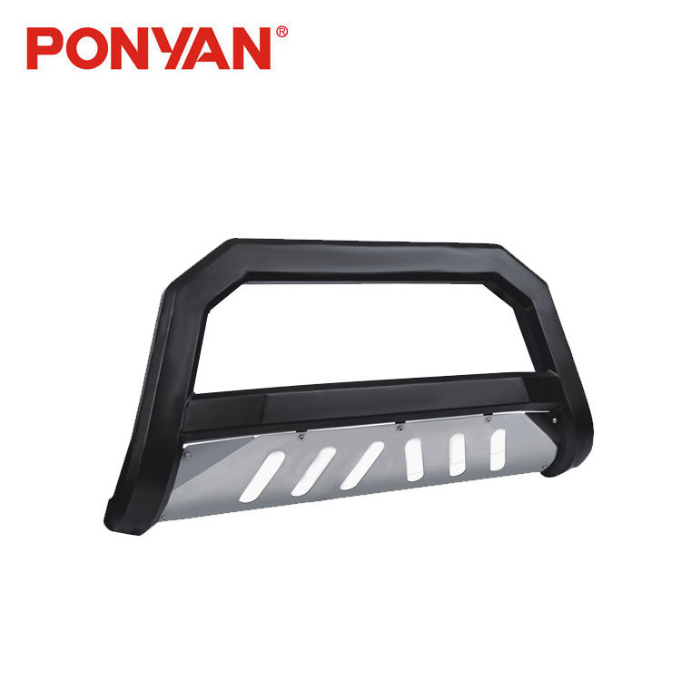 Matte Black Bull Bar Brush Push Front Bumper Grill Grille Guard With Skid Plate For Ram Silverado Tundra F150