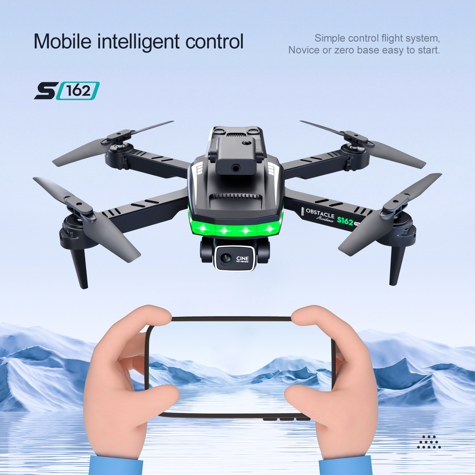 Cool Color LED Flight 10 Minutes Battery Life 4K HD Dual Camera Lens Switching Broader Vision Light Remote Control S162 Drone