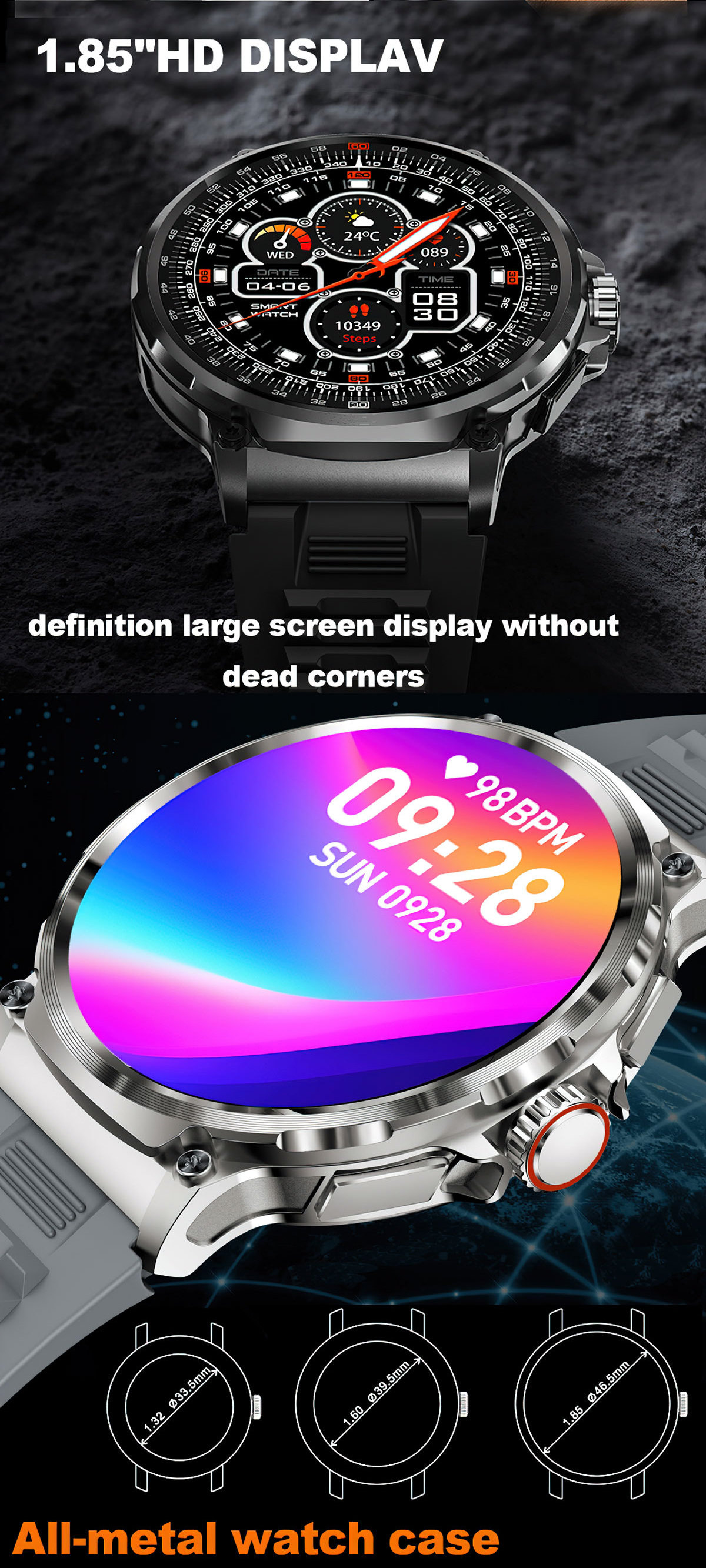 VALDUS Heart Rate Blood Pressure Monitoring 1.85 Inch Magnetic Cord Charger Smartwatch Sedentary Reminder V69 Smart Watch