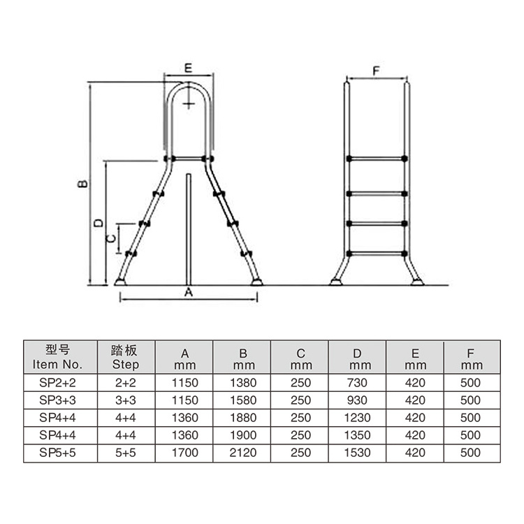 Public Pool Swimming Pool Accessories Stainless Steel 316 Ladder With Handrail Anti-slip Step