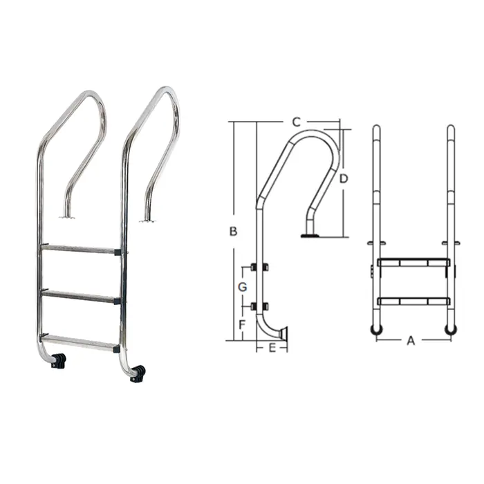 Stainless Removable Swimming Pool Slide Handrails Stairs Ladder