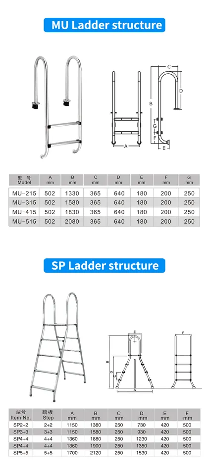 Stainless Removable Swimming Pool Slide Handrails Stairs Ladder