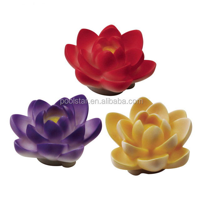 Popular 3 pieces artificial floating battery operated waterproof multi-colored LED lotus flower lamp pool light for decoration