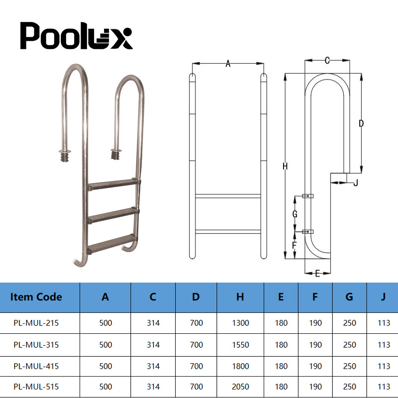 Poolux Double thickness Stainless steel pool ladder swimming pool