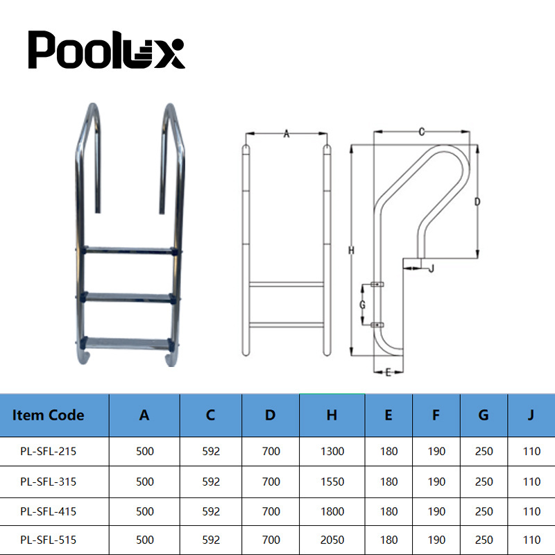 Portable Stainless Steel In Board 3 Steps  Above Ground Stairs Ladder Removable Swimming Pool Handrails