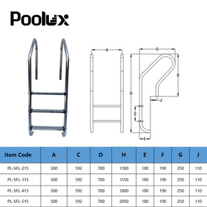 Portable Stainless Steel In Board 3 Steps  Above Ground Stairs Ladder Removable Swimming Pool Handrails