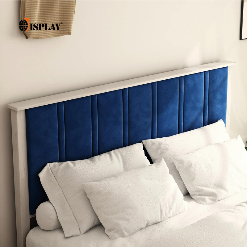 hot selling american style bedroom furniture blue upholstered fabric bed frame camas