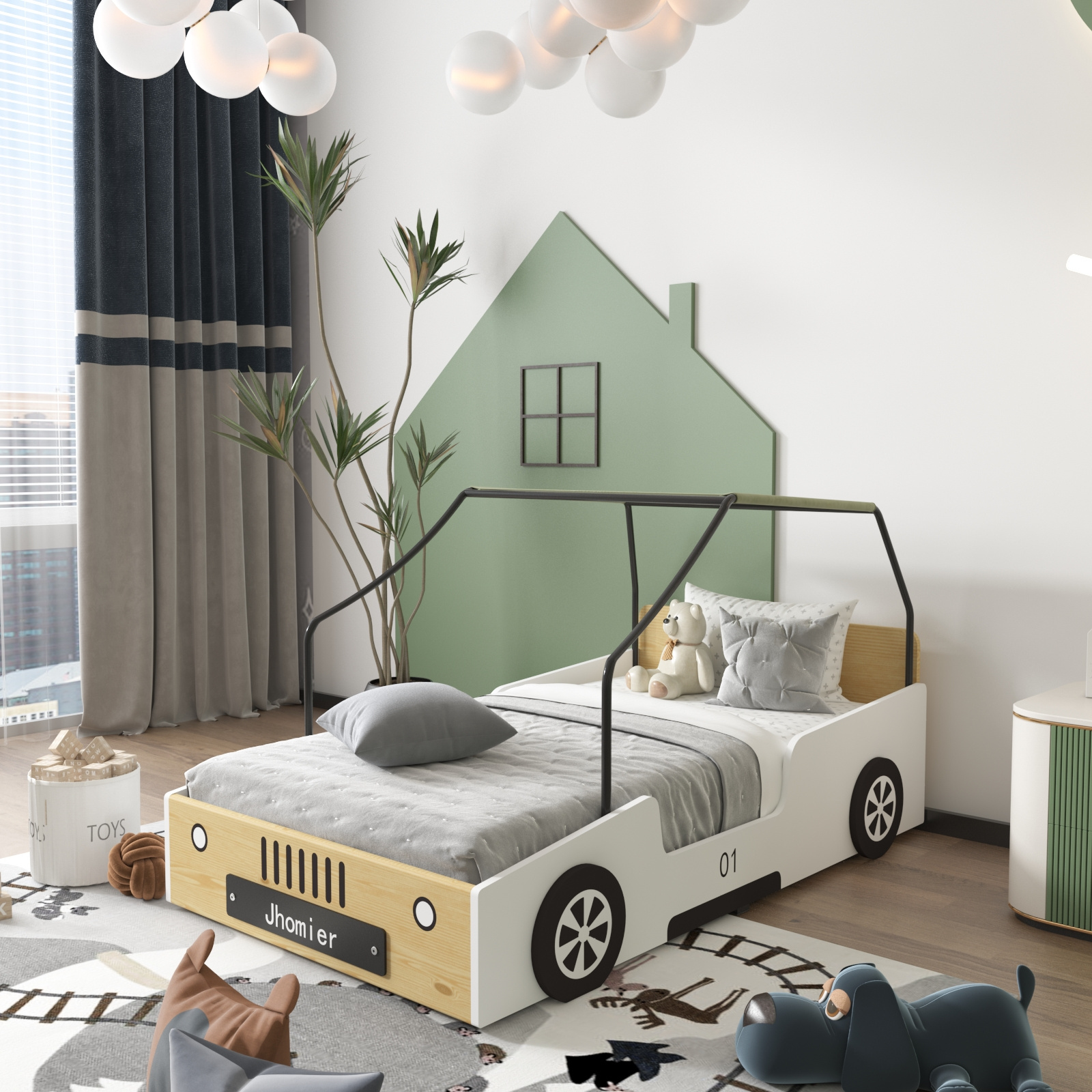 Customizable Kids Bedroom Cool Car Shaped Kid Platform Singe Bed Wood Car Shape Bed for Children