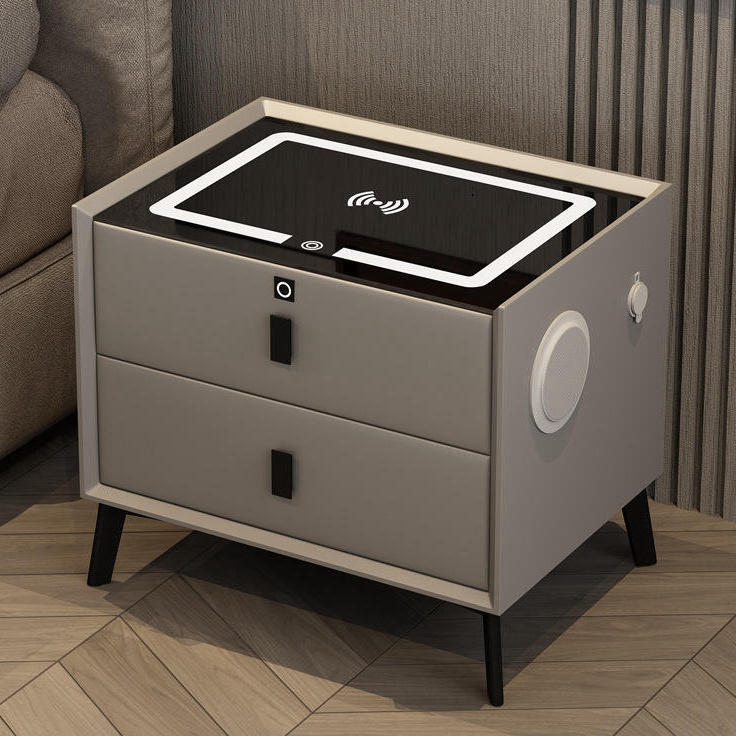 Smart Bedside Storage Drawers Touch Control Speakers Wireless Charger Smart Bedside Table